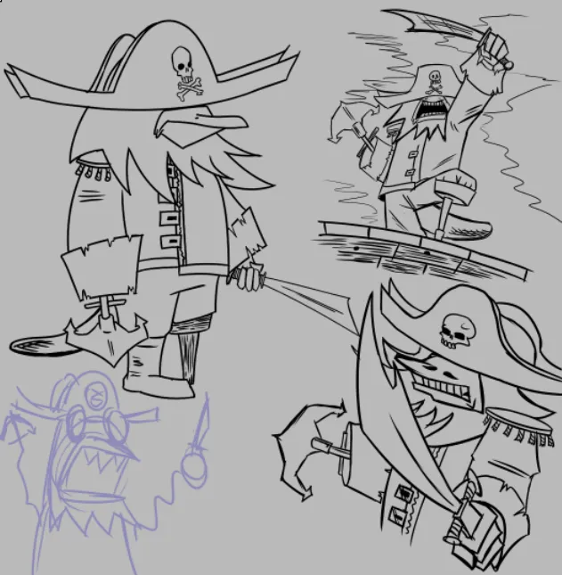 Bocetos de un personaje pirata en distintas poses